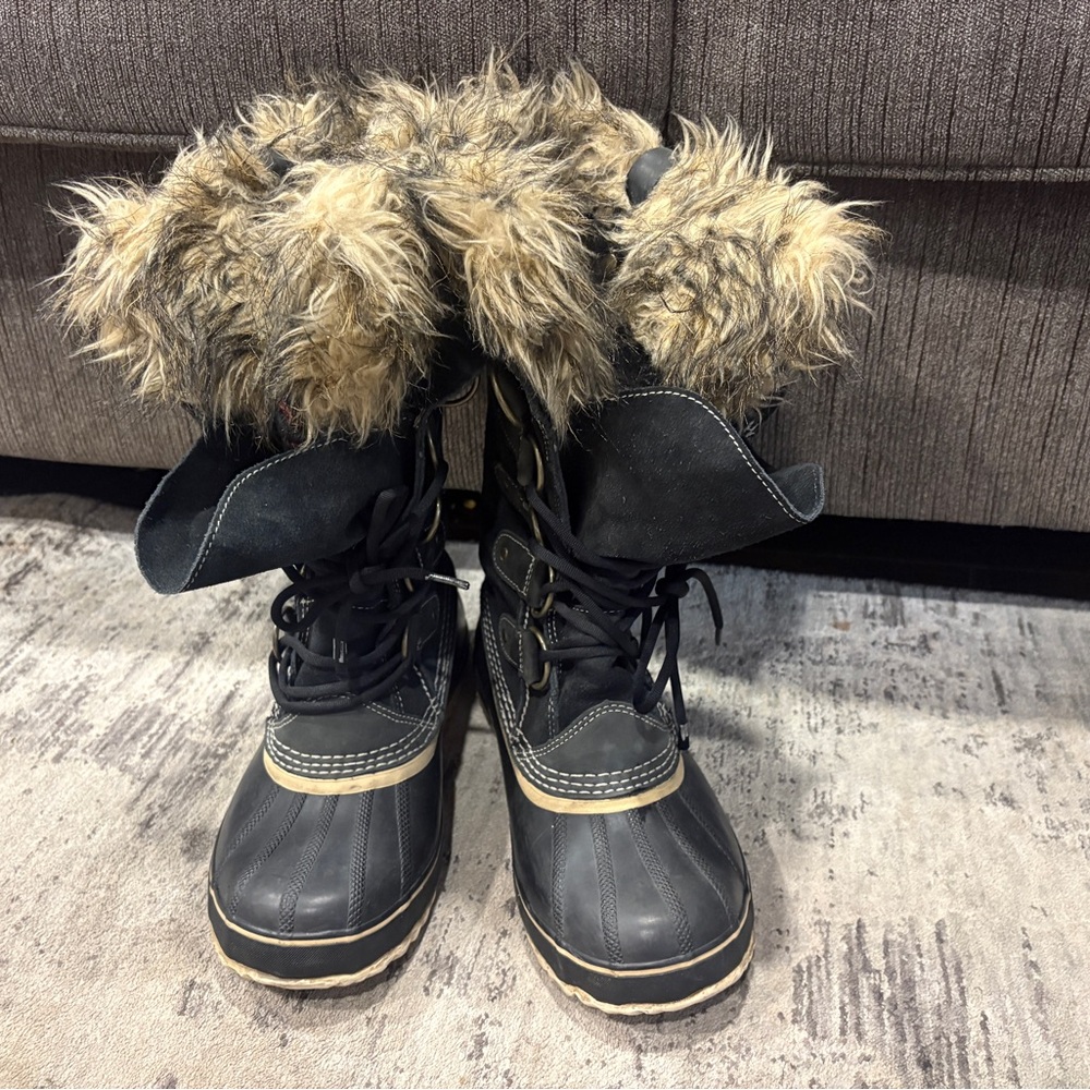 SOREL Joan Of Artic Waterproof Tall Winter Snow Boots Women Furlined Black Sz 8